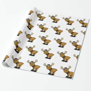 Cartoon Curious moose choose background color Wrapping Paper
