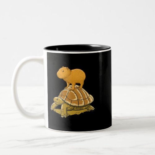 Cartoon   Cute axolotl sitting on turtle 58 Two_Tone Coffee Mug