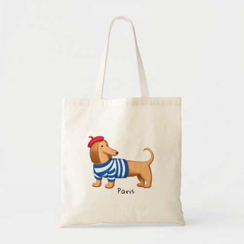 Cartoon cute dachshund french style dog tote bag