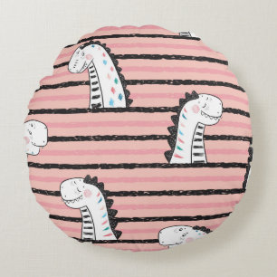 Cartoon Cute Dinosaurs vintage Seamless pattern. C Round Pillow