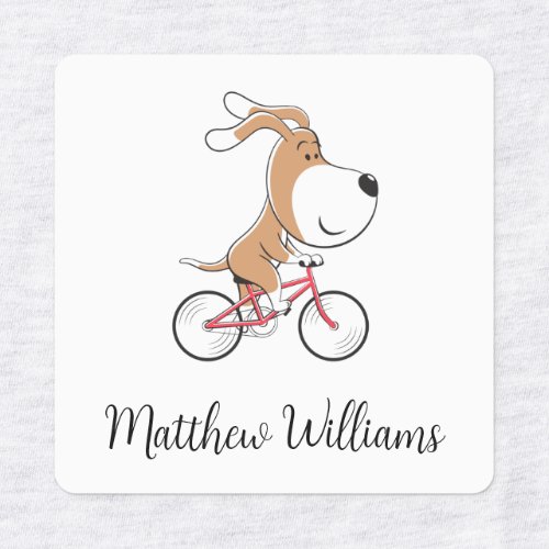 Cartoon Cute Dog Puppy Biking Bicycle Labels