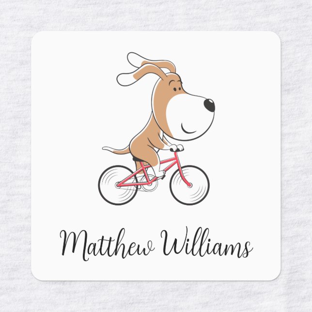Cartoon Cute Dog Puppy Biking Bicycle Labels (Design 1)