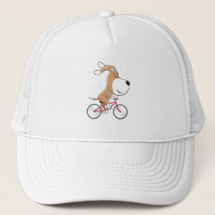 Cartoon Cute Dog Puppy Biking Bicycle Trucker Hat