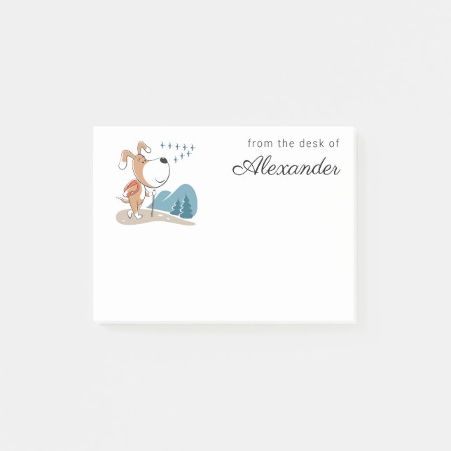 Cartoon Cute Dog Puppy Hiking Woodland Hills Post-it Notes (Front)