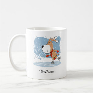 Cartoon Cute Dog Puppy Ice Skating Winter Sport Coffee Mug