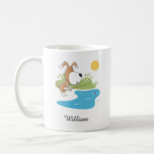 Cartoon Cute Funny Dog Puppy Fishing Sun Lake Coffee Mug