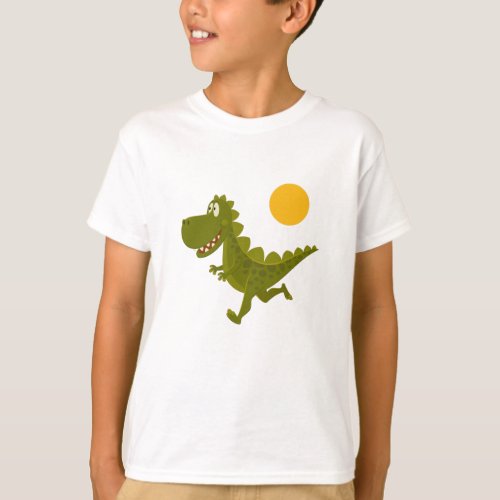 Cartoon Cute Funny Green Running Dinosaur Sun T_Shirt
