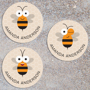 Cartoon Cute Funny Honey Bee Baby Honeycomb Kids' Labels