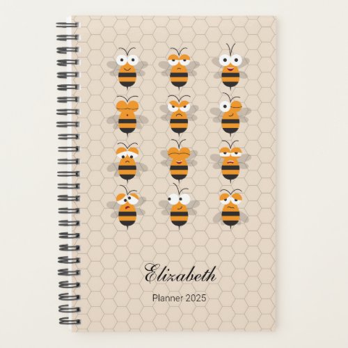 Cartoon Cute Funny Honey Bee Honeycomb 2025 Planner