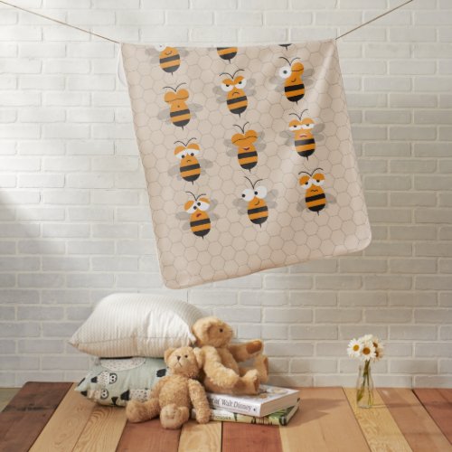 Cartoon Cute Funny Honey Bee Honeycomb Baby Blanket