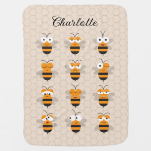 Cartoon Cute Funny Honey Bee Honeycomb Baby Blanket