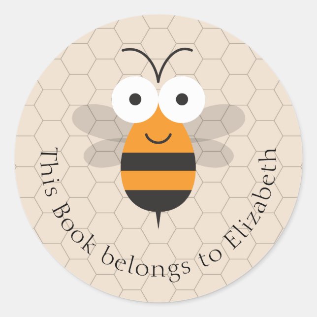 Cartoon Cute Funny Honey Bee Honeycomb Bookplate (Front)