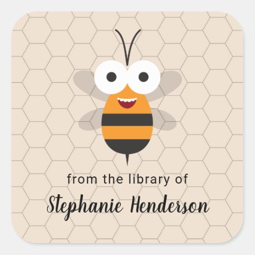 Cartoon Cute Funny Honey Bee Honeycomb Bookplate