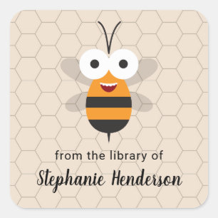 Cartoon Cute Funny Honey Bee Honeycomb Bookplate
