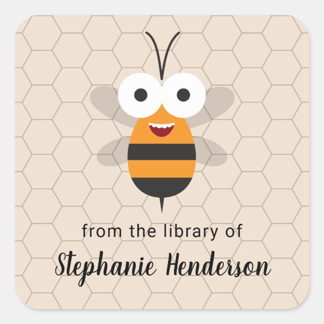 Cartoon Cute Funny Honey Bee Honeycomb Bookplate (Front)