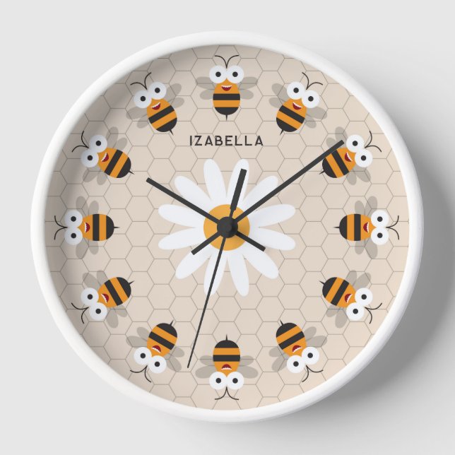 Cartoon Cute Funny Honey Bee Honeycomb Clock (Front)