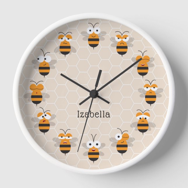 Cartoon Cute Funny Honey Bee Honeycomb Clock (Front)