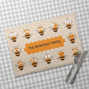 Cartoon Cute Funny Honey Bee Honeycomb Cloth Placemat