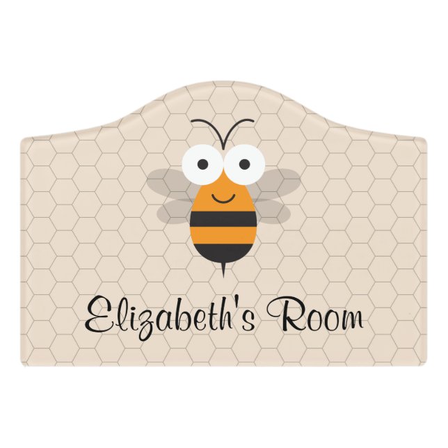 Cartoon Cute Funny Honey Bee Honeycomb Door Sign (Small Crest Front)