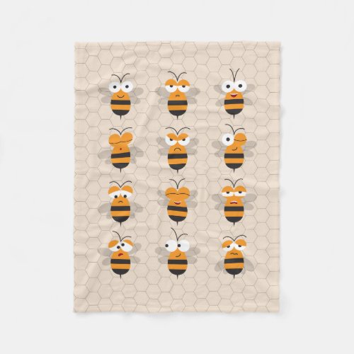 Cartoon Cute Funny Honey Bee Honeycomb Fleece Blanket