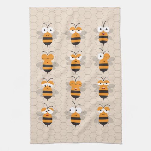 Cartoon Cute Funny Honey Bee Honeycomb Kitchen Towel