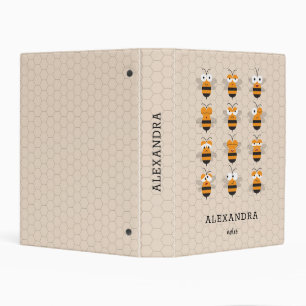 Cartoon Cute Funny Honey Bee Honeycomb Mini Binder