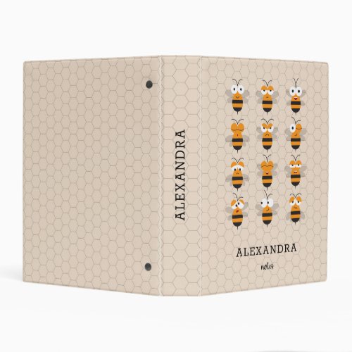 Cartoon Cute Funny Honey Bee Honeycomb Mini Binder