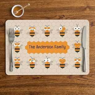 Cartoon Cute Funny Honey Bee Honeycomb Placemat