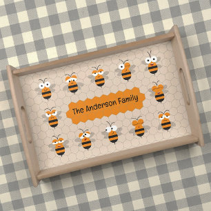 Cartoon Cute Funny Honey Bee Honeycomb Serving Tray