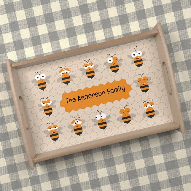 Cartoon Cute Funny Honey Bee Honeycomb Serving Tray (Creator Uploaded)