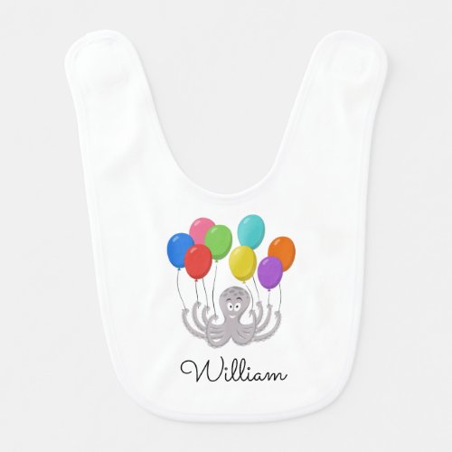 Cartoon Cute Funny Octopus Colorful Balloons Baby Bib