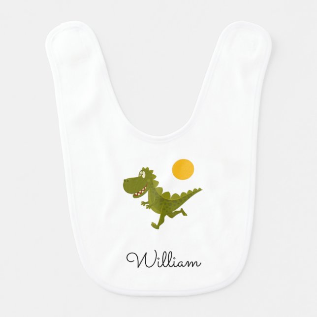 Cartoon Cute Funny Running Dinosaur Dino Sun Baby Bib (Front)