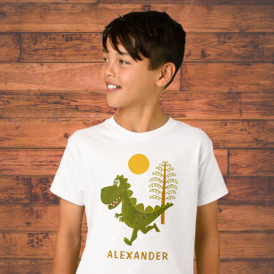 Cartoon Cute Funny Running Dinosaur Jurassic Sun T-Shirt