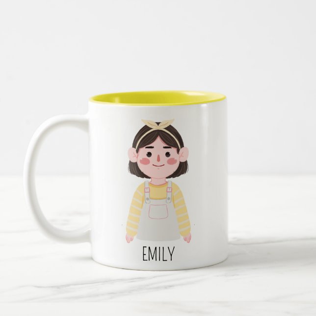 Cartoon cute girl custom name  Two-Tone coffee mug (Left)