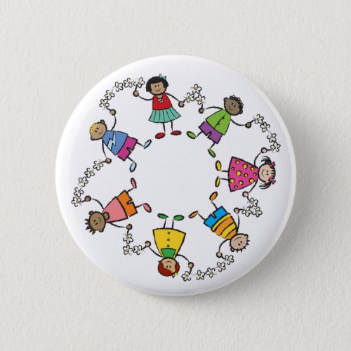 Cartoon Cute Happy Kids Friends Around The World Button