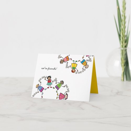 Cartoon Cute Happy Kids Friends Around The World Card