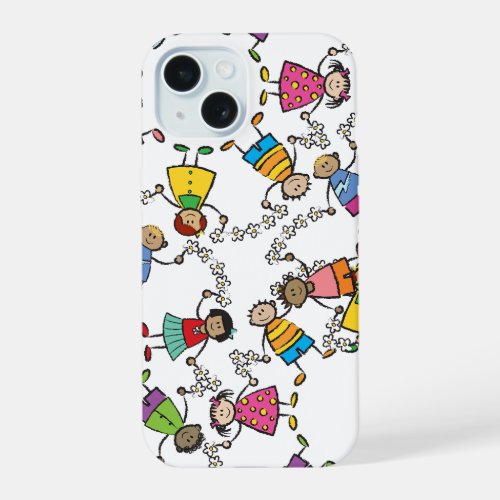 Cartoon Cute Happy Kids Friends Around The World iPhone 15 Case