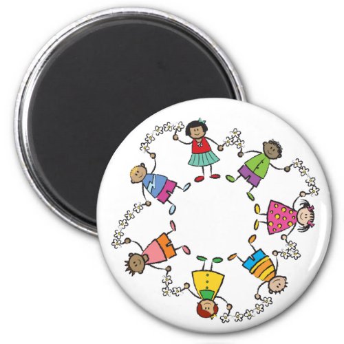 Cartoon Cute Happy Kids Friends Around The World Magnet