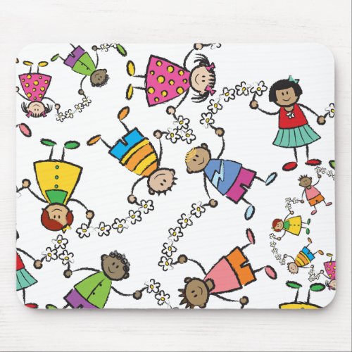 Cartoon Cute Happy Kids Friends Around The World Mouse Pad