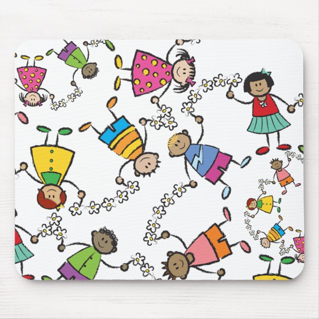 Cartoon Cute Happy Kids Friends Around The World Mouse Pad (Front)