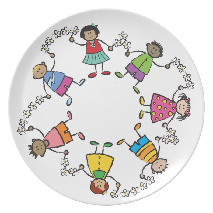 Cartoon Cute Happy Kids Friends Around The World Party Plate