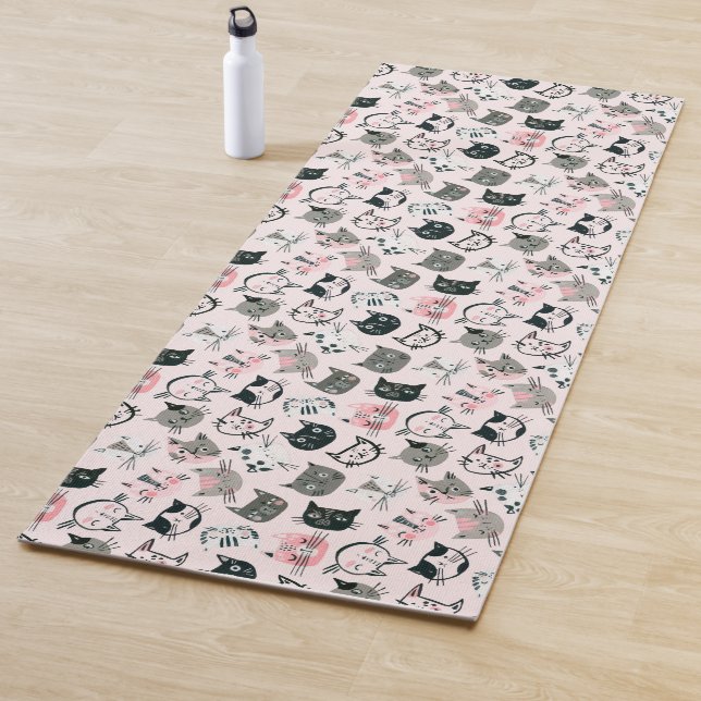 Cartoon Cute Kitten Faces Yoga Mat (In Situ)