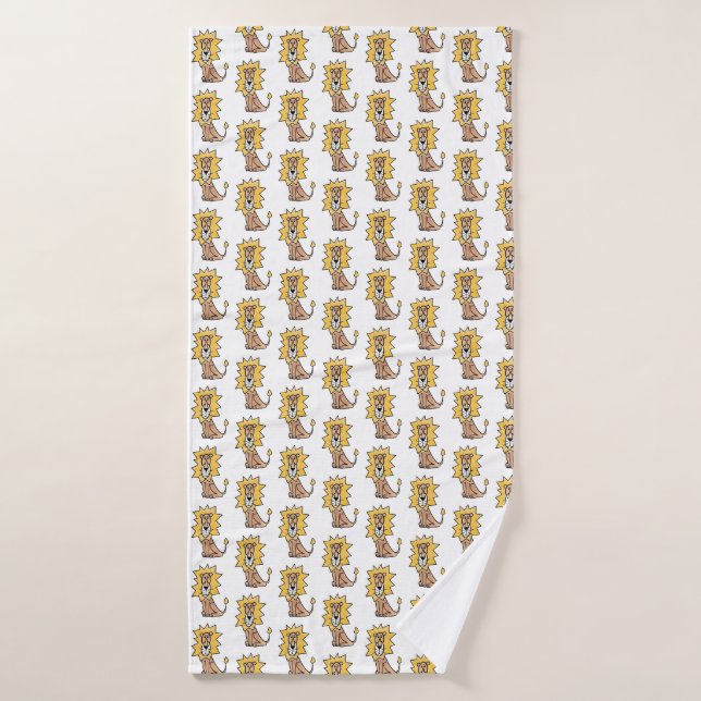 cartoon cute lion kids retro safari jungle animal  bath towel (Bath Towel)