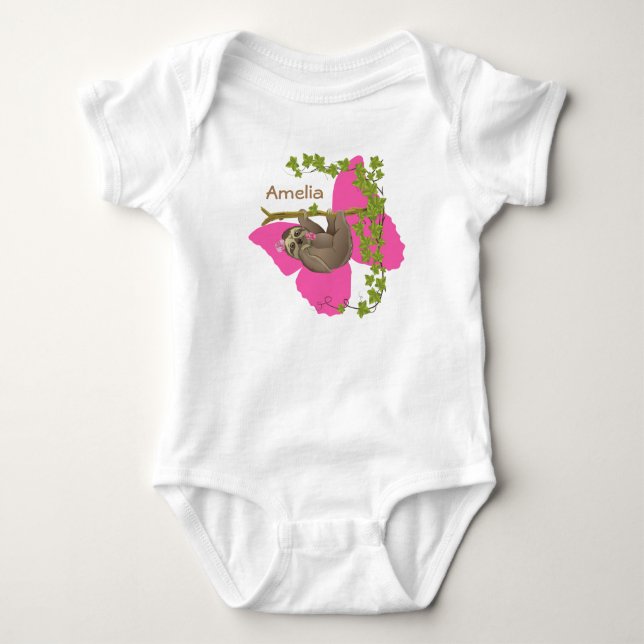Cartoon cute sloth hanging on the tree baby bodysu baby bodysuit (Front)