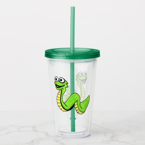 Cartoon Cute Snake Bright Green Yellow White Eyes Acrylic Tumbler