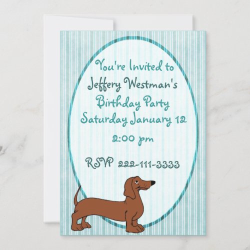 Cartoon Dachshund Childrens Birthday Invitation