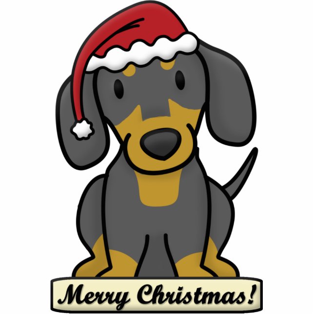 Cartoon Dachshund Christmas Ornament (Black & Tan) (Front)