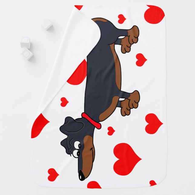 Cartoon Dachshund Dog Hearts Design Baby Blanket (In Situ)