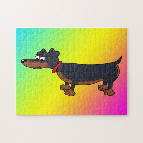 Cartoon Dachshund Dog Rainbow Design Puzzle
