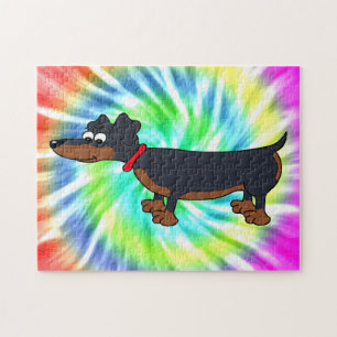 Cartoon Dachshund Dog Tie Dye Design Puzzle